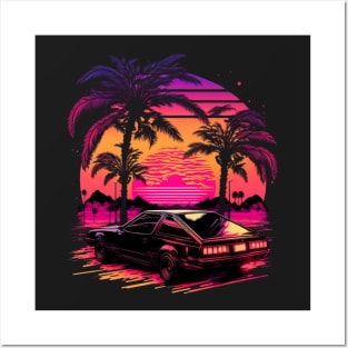 Retro Car in Synthwave Style Posters and Art